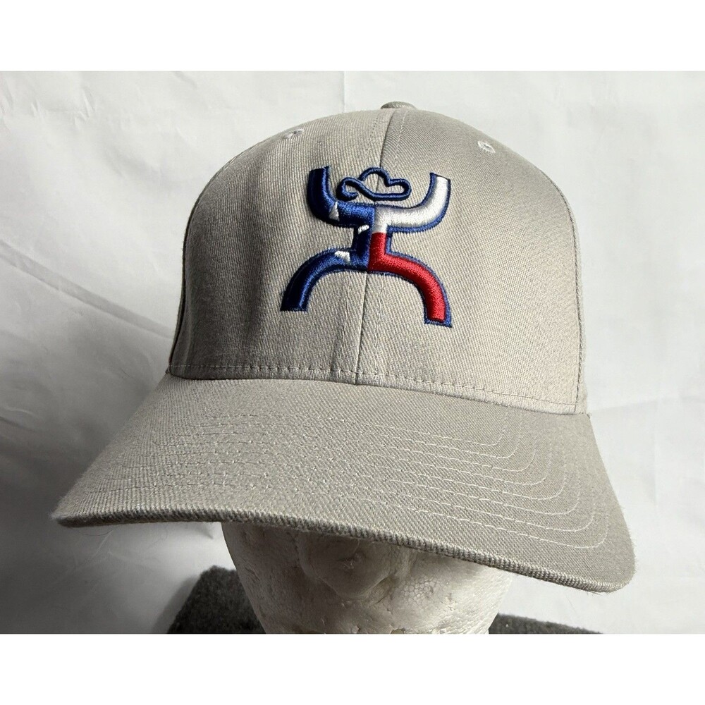 HOOEY Texas Flexfit Beige Cowboy Stretch Fitted Cap Hat Sz S-M Western